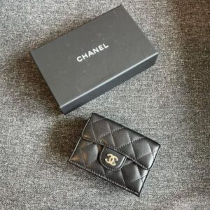 經典mini三折短夾 羊皮黑金