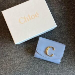 牛皮CHLOE C 二折短夾 寶寶藍
