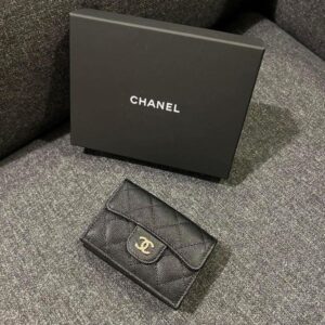 經典mini三折短夾 荔枝牛皮黑金