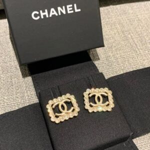 長方框復古LOGO耳環 金