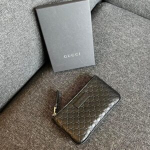 牛皮壓紋LOGO一字拉鍊鑰匙零錢包 黑