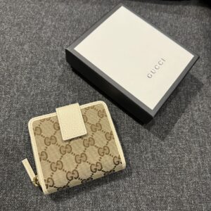 經典緹花牛皮邊飾厚短夾 白