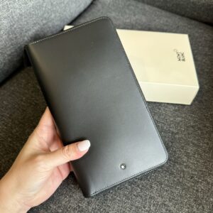滑面牛皮護照大拉鍊長夾 黑