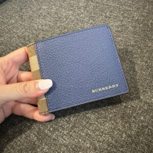 經典格紋牛皮6卡短夾 藍