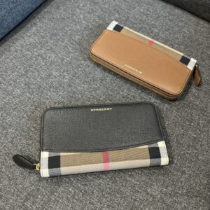 經典格紋牛皮拉鍊長夾 黑