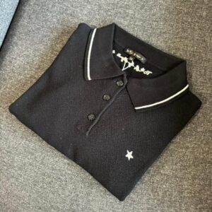 TO B.系列 超人氣針織感胸口星星短擺寬鬆POLO衫 黑