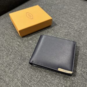 荔枝牛皮金屬LOGO牌零錢袋短夾 深藍