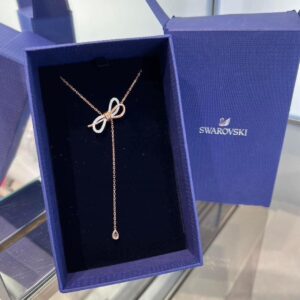 SWAROVSKI 施華洛世奇 玫瑰金拼接精緻蝴蝶結水晶項鍊