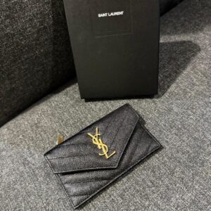 魚子醬牛皮信封後拉鍊名片夾  黑金