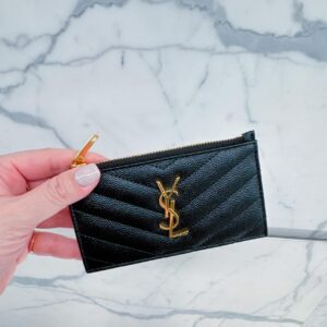 魚子醬牛皮一字卡片零錢夾 黑金