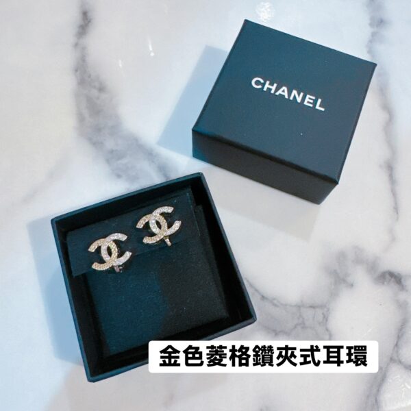金色菱格鑽夾式耳環