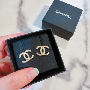 紋路LOGO耳環 金
