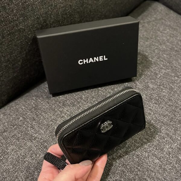 經典ㄇ型零錢包 荔枝牛皮黑銀：圖片 3