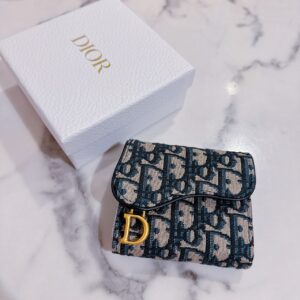 經典老花馬鞍短夾 經典深藍