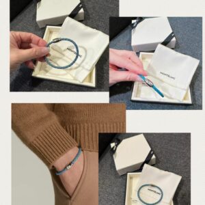 大師傑作大班系列 精鋼編織皮革手環 煙燻藍
