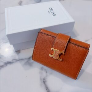 Store 636 新款荔枝牛皮釦子凱旋門短夾 焦糖金