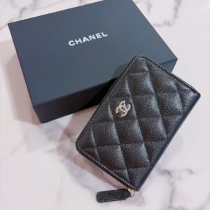 Store 635 新款經典附拉鍊夾層ㄇ型卡片零錢包 荔枝牛皮黑金