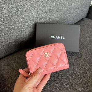 經典ㄇ型卡片零錢包 荔枝牛皮鮭魚粉金