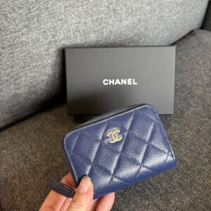 經典ㄇ型卡片零錢包 荔枝牛皮深藍金