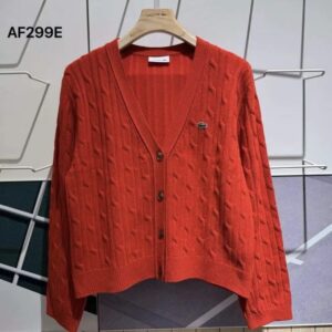 LACOSTE 鱷魚LOGO🐊 V領麻花針織開襟外套 紅