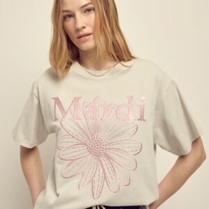 Store 314 MARDI MERCREDI 經典雛菊短TEE《刺繡款》 淺灰粉