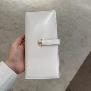滑面牛皮大T對開長夾  白拼米灰