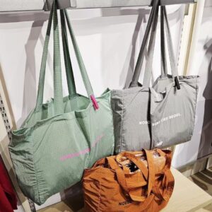 文青小方格可收納托特包15L  薄荷綠粉字、灰白字