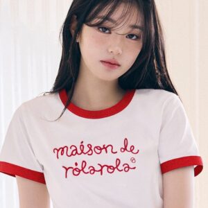 rolarola MAISON DE ROLA  滾邊經典可愛LOGO短TEE  白紅